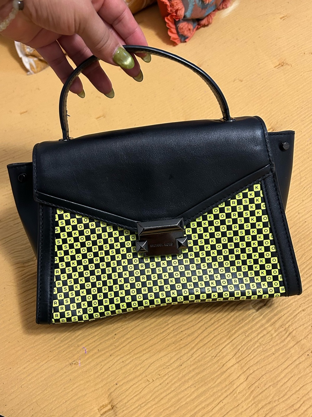 Michael Kors Whitney satchel neon yellow and black